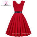 Vente en gros Grace Karin sans manches sweetheart V-back robe rétro extensible vintage rouge 50s CL008948-2